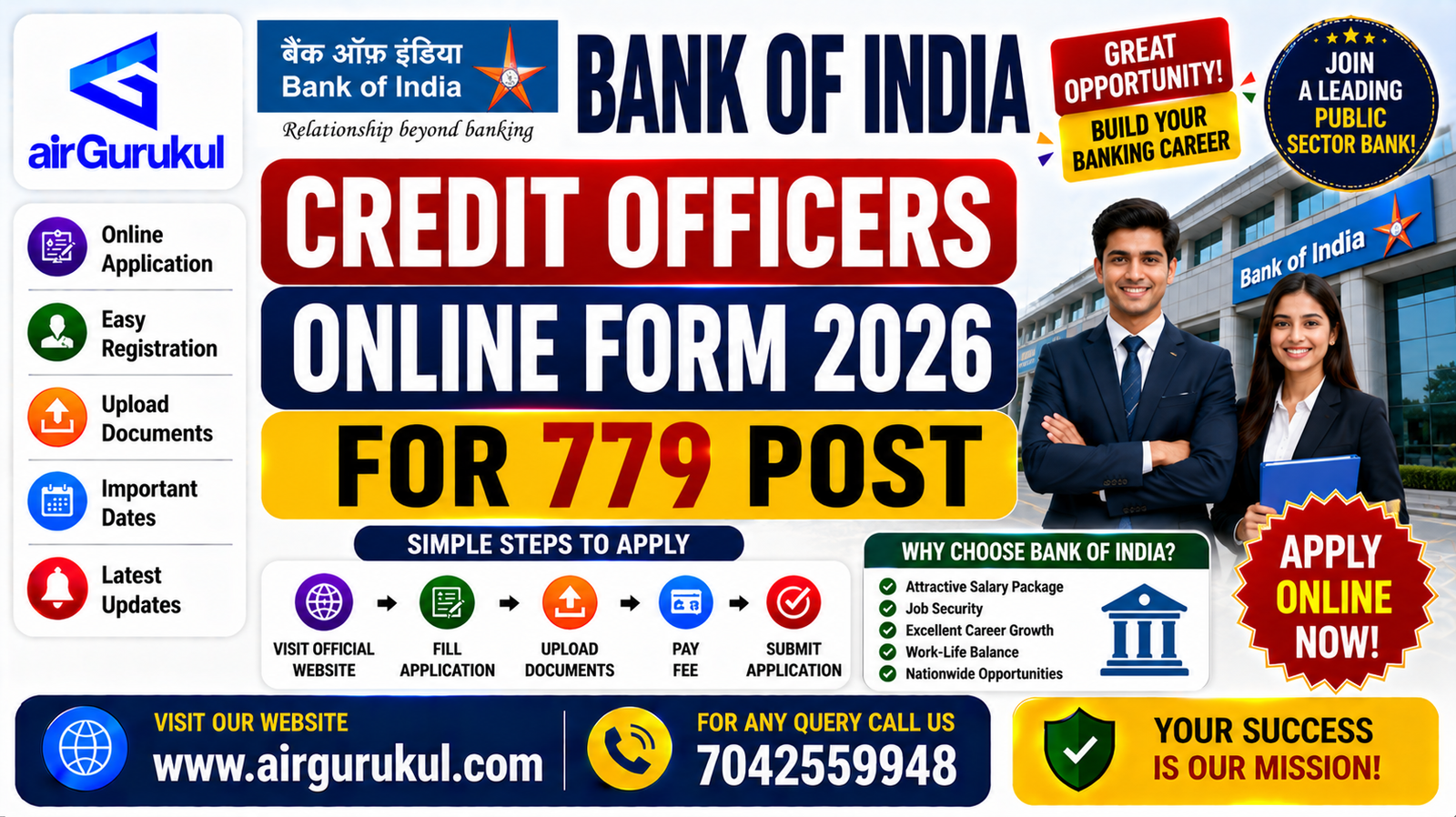 Bank of India Credit Officers Recruitment 2026 notification for 779 vacancies.