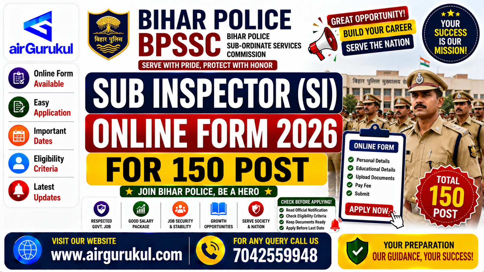Bihar Police BPSSC Sub Inspector SI Online Form 2026 recruitment for 150 Special Branch posts
