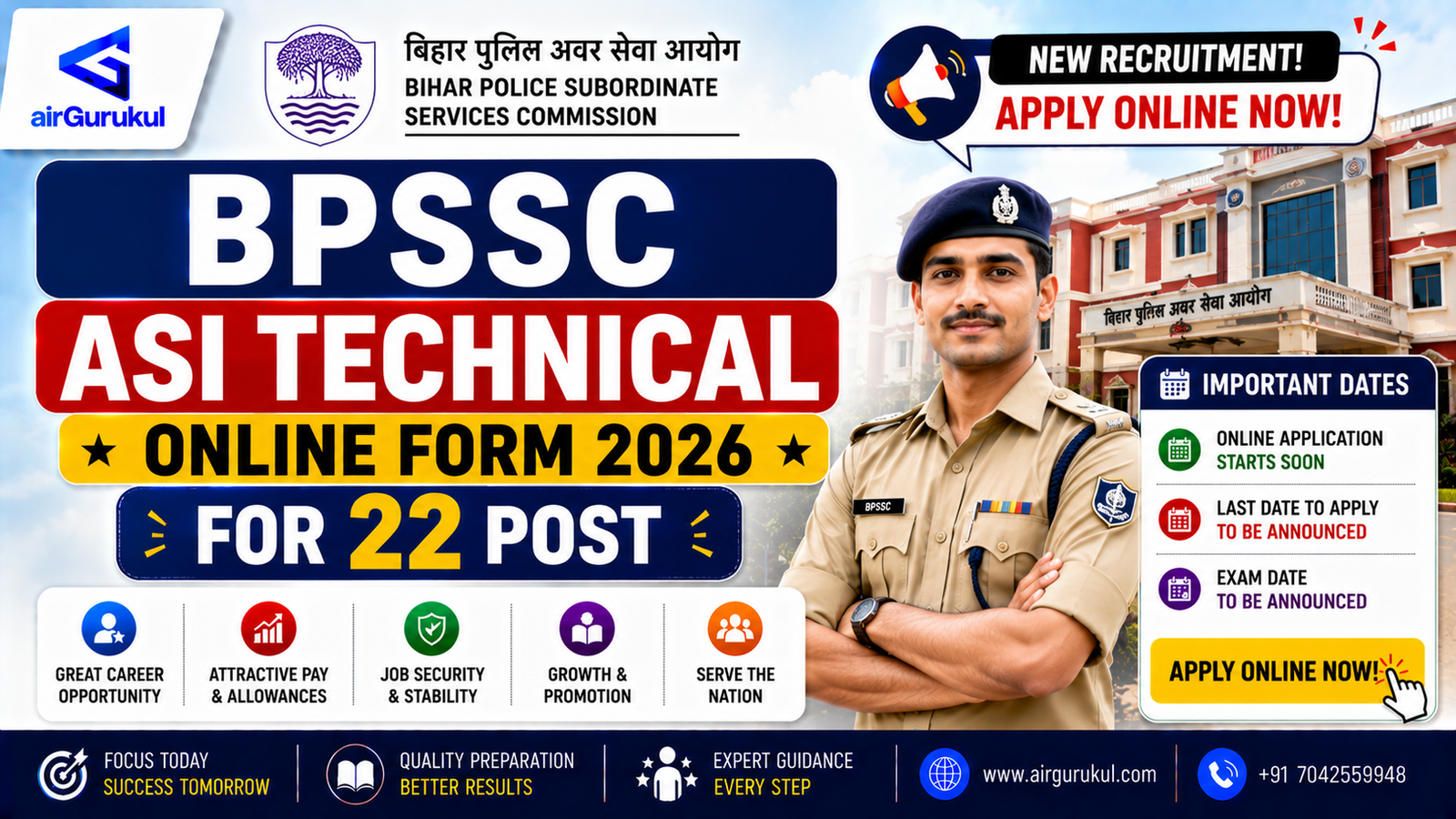 BPSSC ASI Technical Recruitment 2026 notification for 22 posts