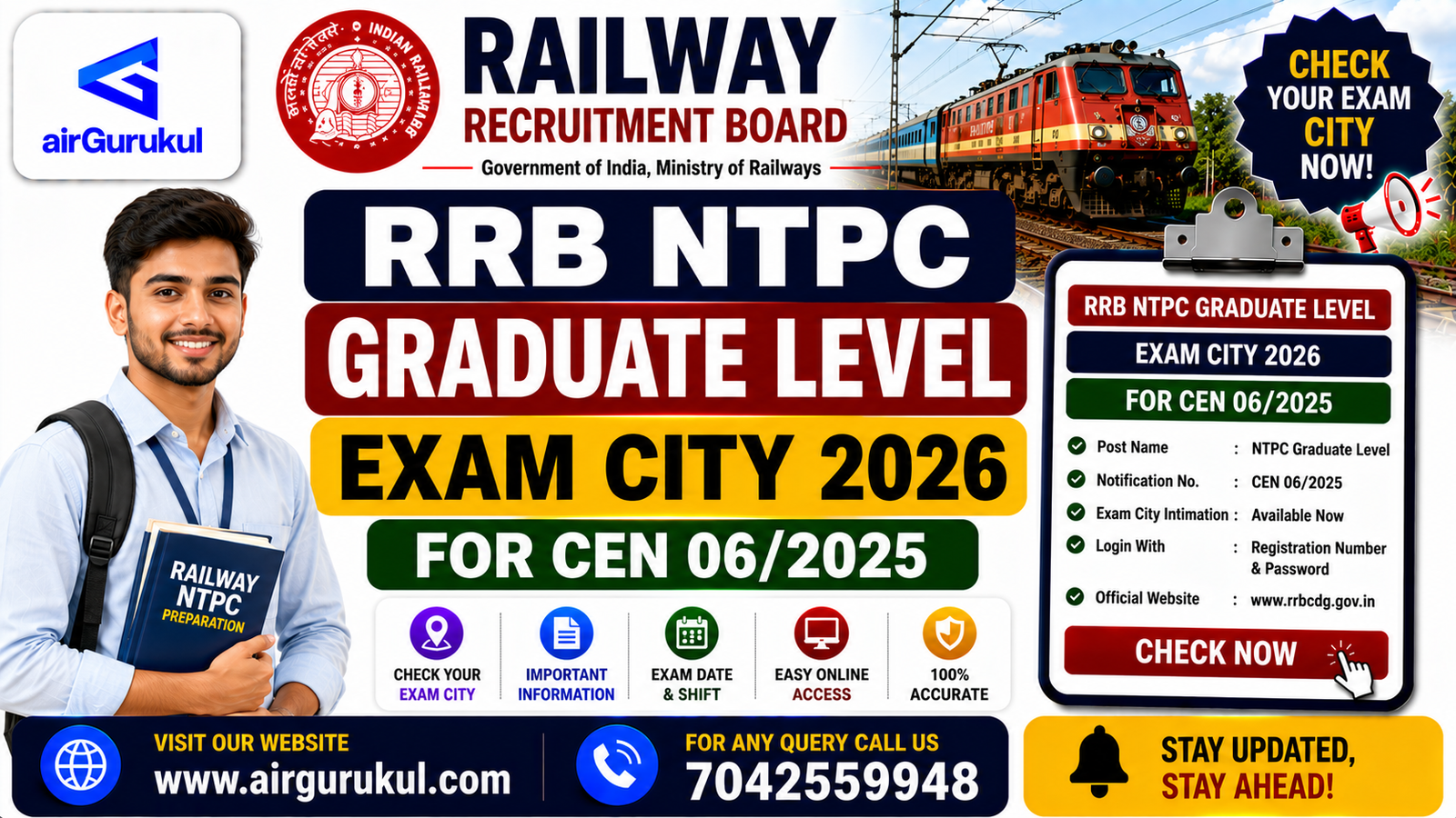 Railway RRB NTPC Graduate Level Exam City 2026 exam city details and score card update