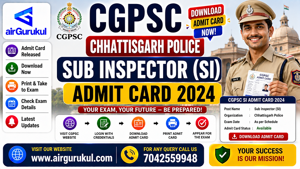 CGPSC Chhattisgarh Police Sub Inspector SI Admit Card 2024 for 341 vacancies.