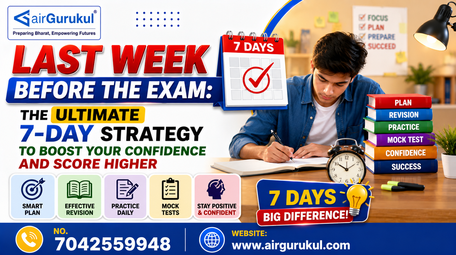 Student following the last week before the exam revision strategy for competitive exams.