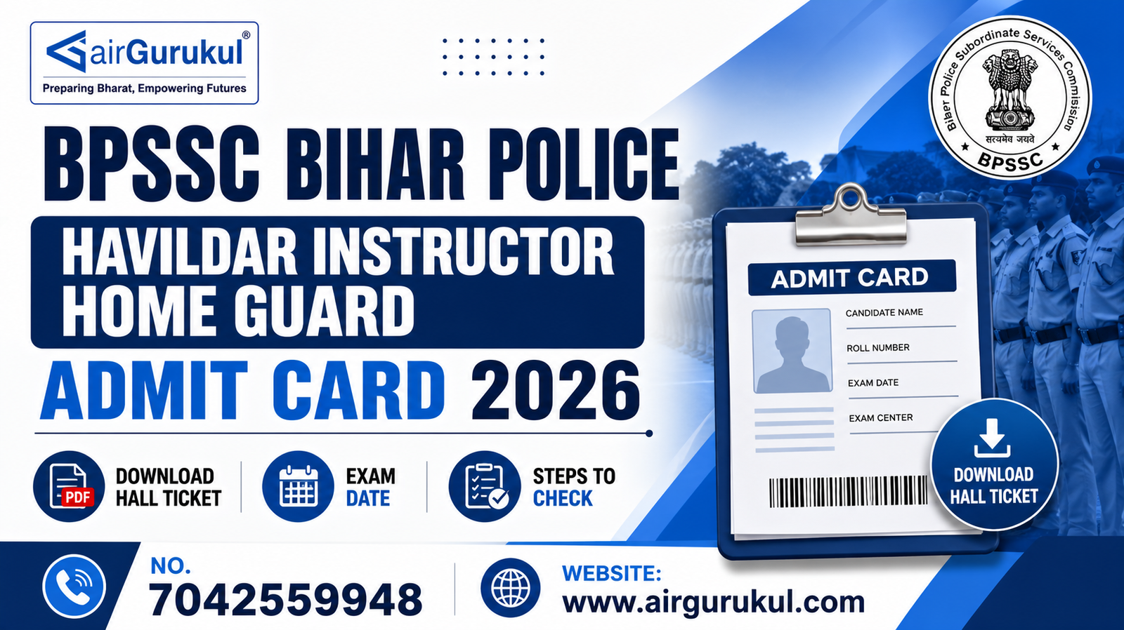BPSSC Bihar Police Havildar Instructor Home Guard Admit Card 2026 download notification with exam date and hall ticket details.