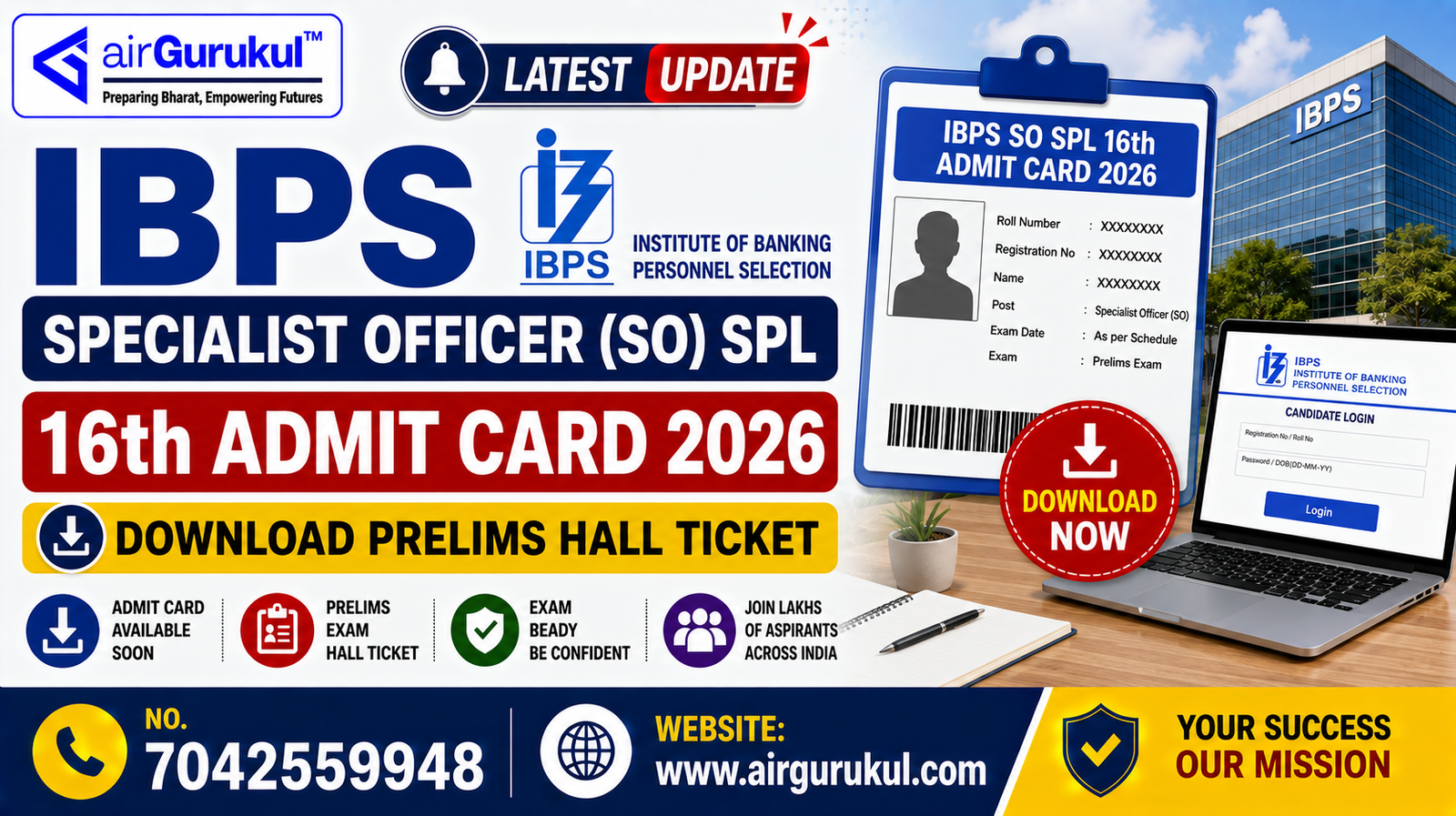 IBPS Specialist Officer SO SPL 16th Admit Card 2026 download for preliminary exam
