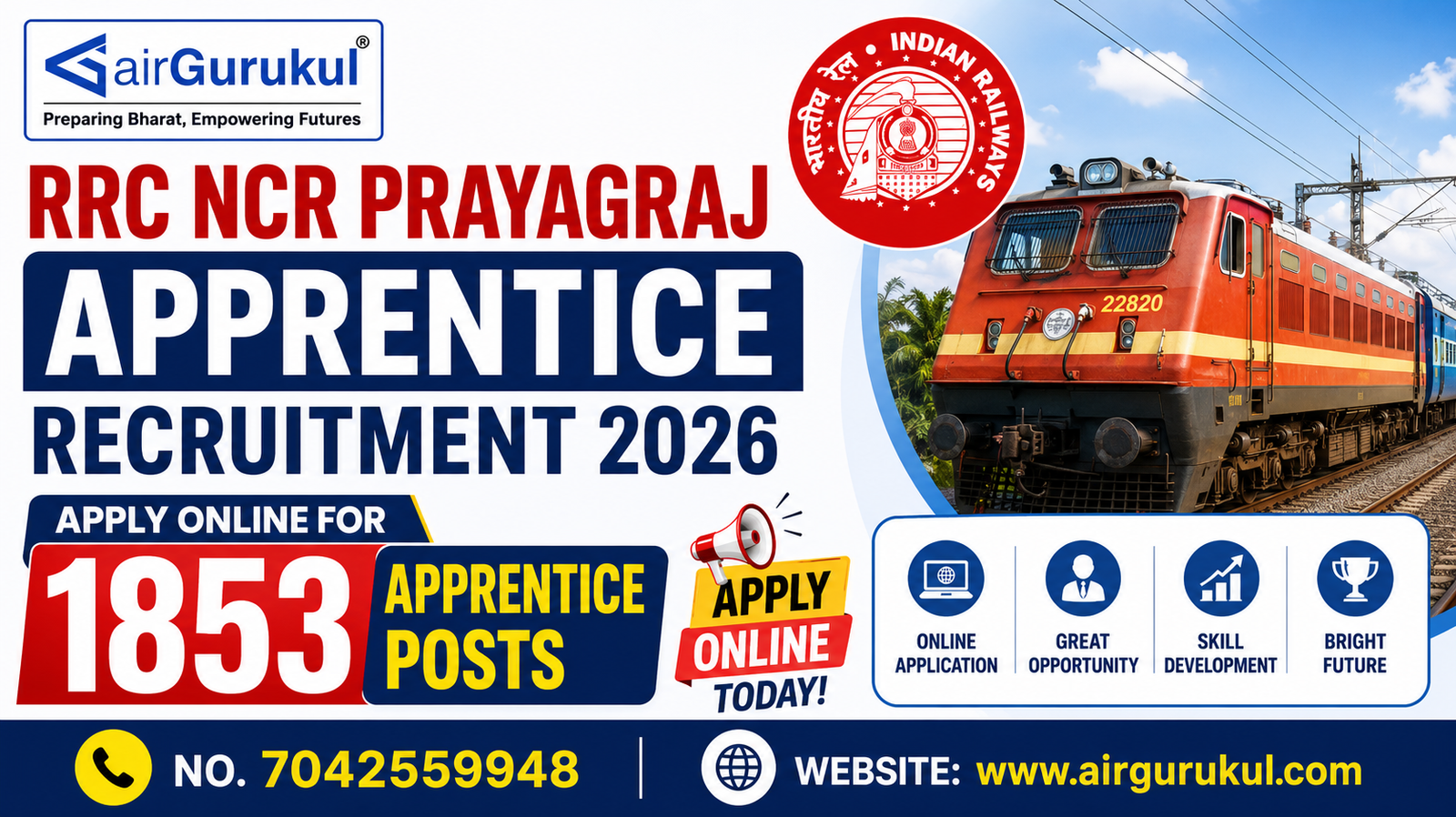 RRC NCR Prayagraj Apprentice Recruitment 2026 Notification for 1853 Apprentice Posts