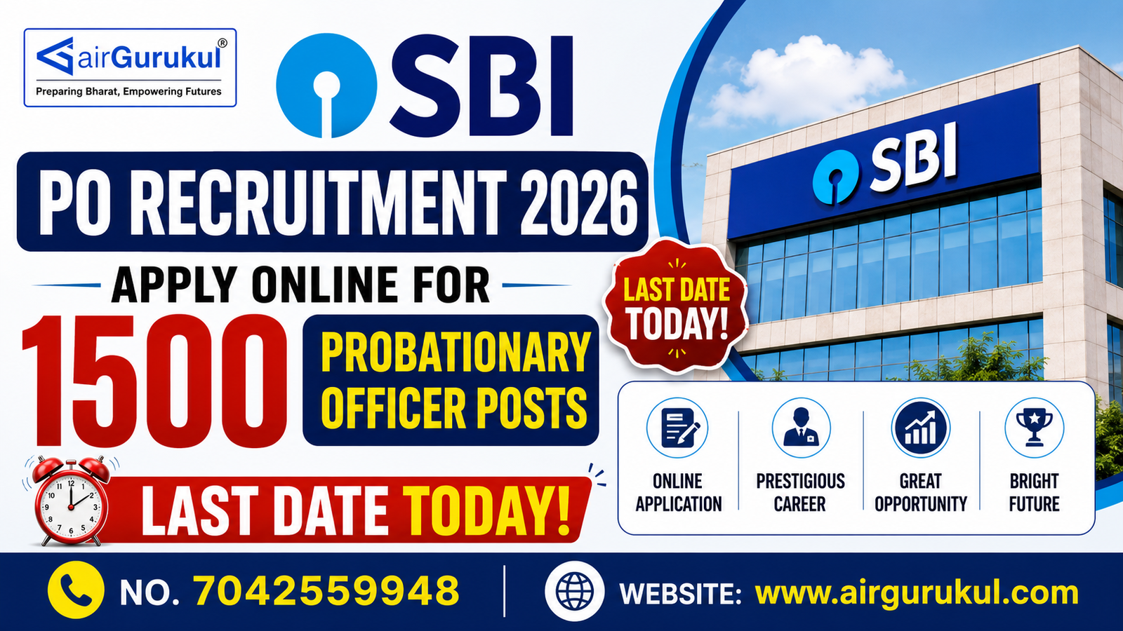 SBI PO Recruitment 2026: Apply Online for 1500 Probationary Officer Posts (Last Date Today)