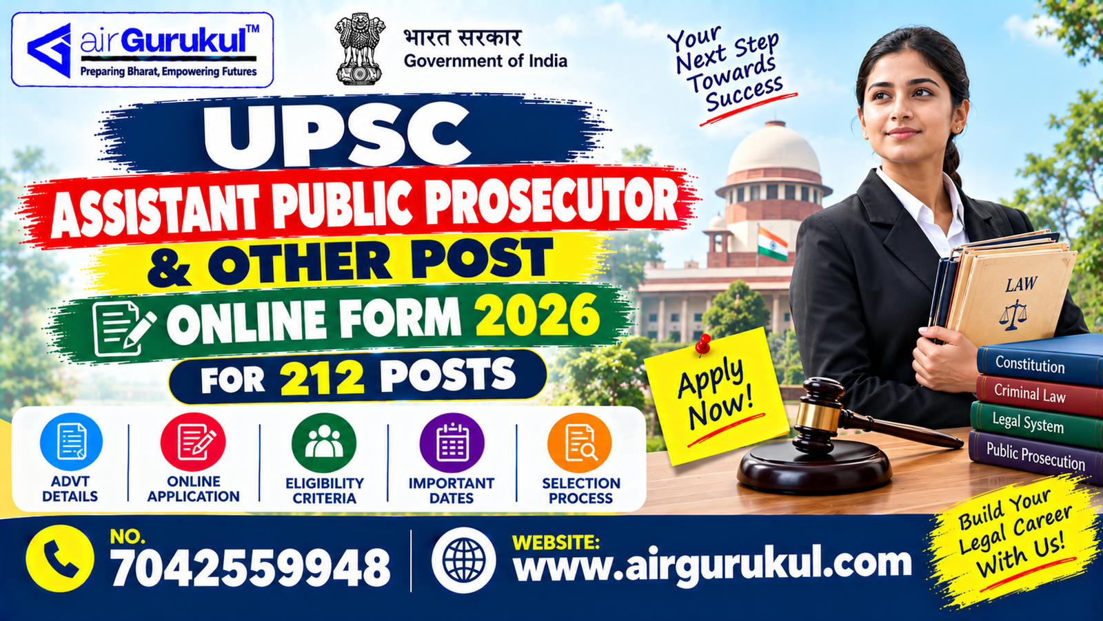 UPSC Assistant Public Prosecutor and Other Post Online Form 2026 for 212 Posts