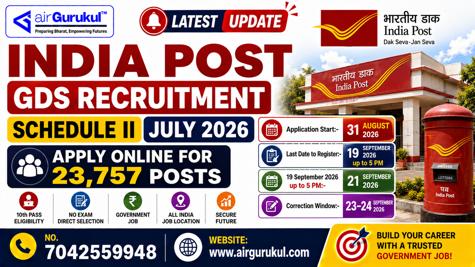 India Post GDS Recruitment Schedule II July 2026 – Apply Online for 23,757 Posts