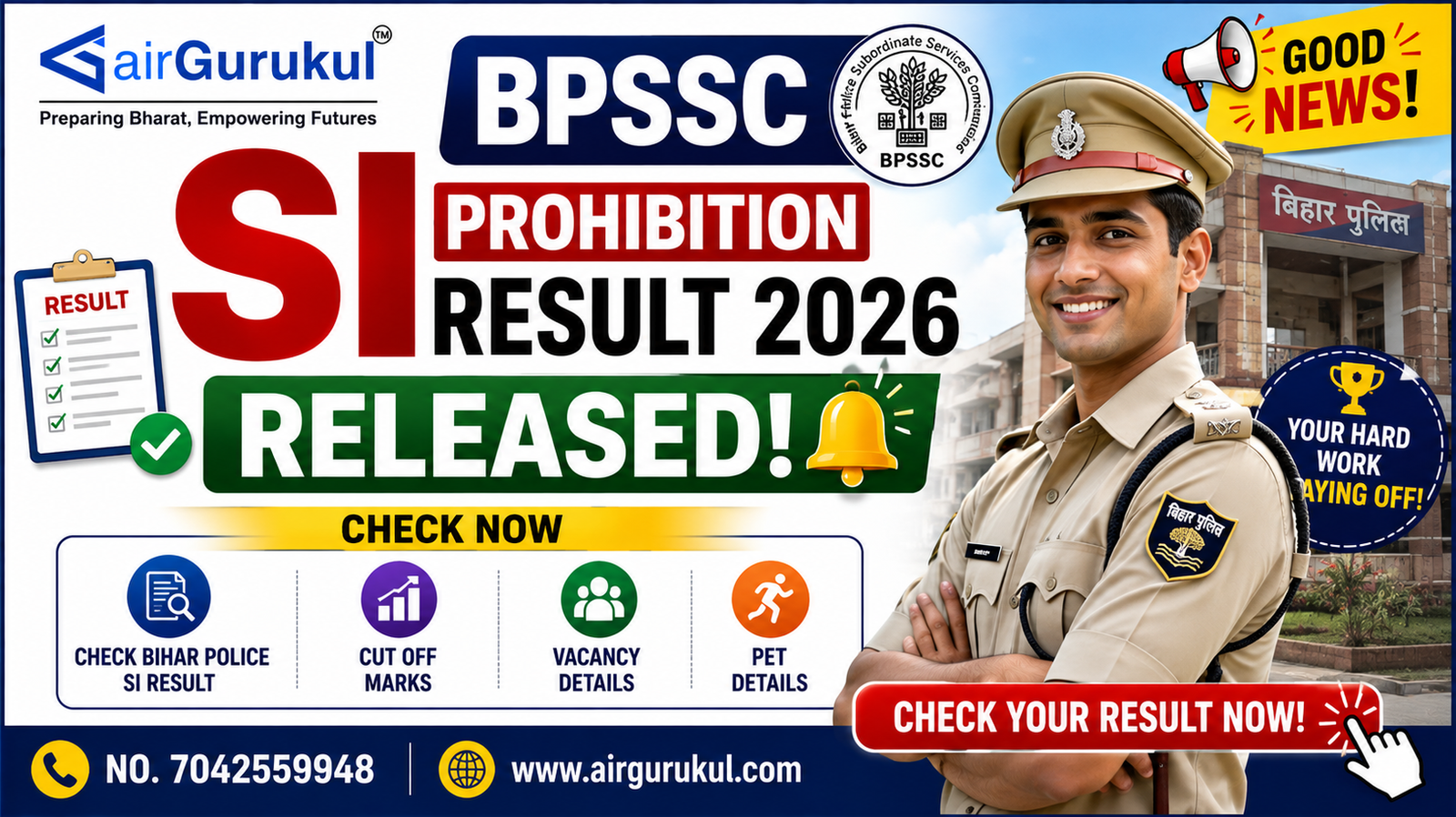BPSSC SI Prohibition Result 2026 Bihar Police Sub Inspector result