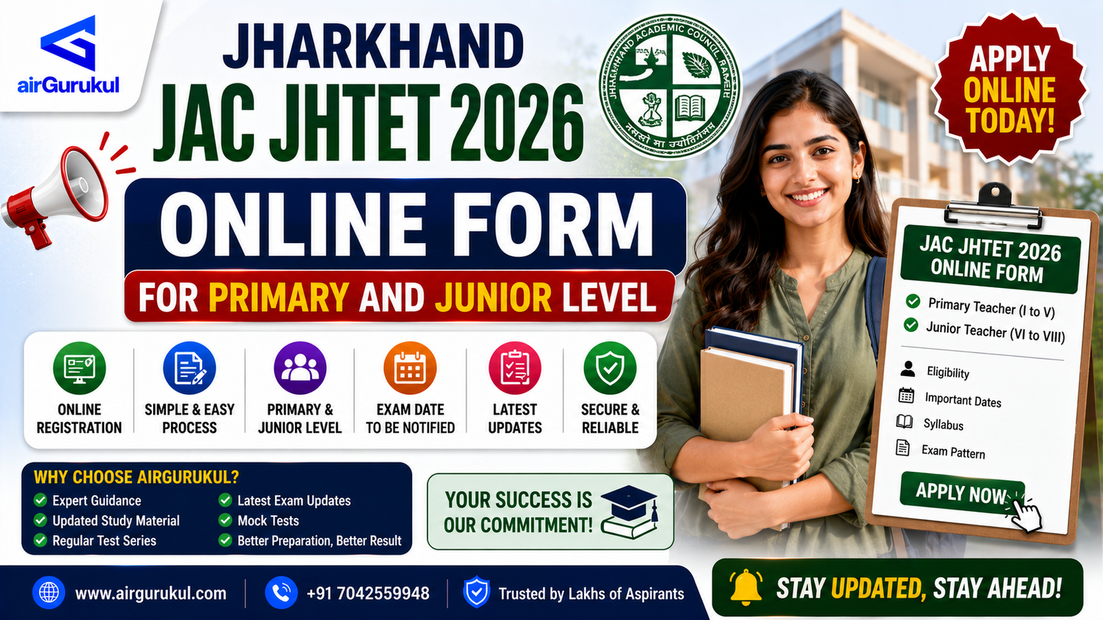 Jharkhand JHTET 2026 online application for Primary and Junior Level teacher eligibility test
