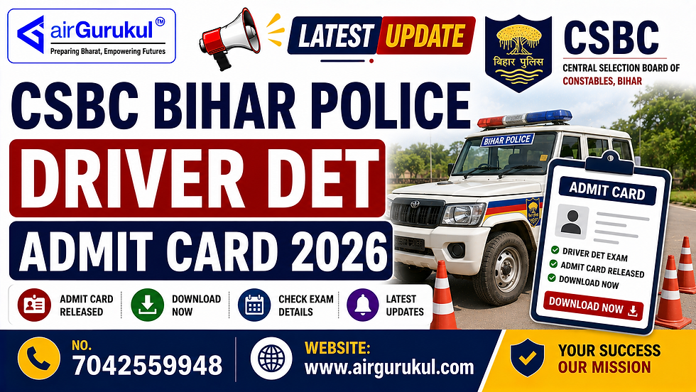 CSBC Bihar Police Driver DET Admit Card 2026 for 4361 Driver Constable Posts