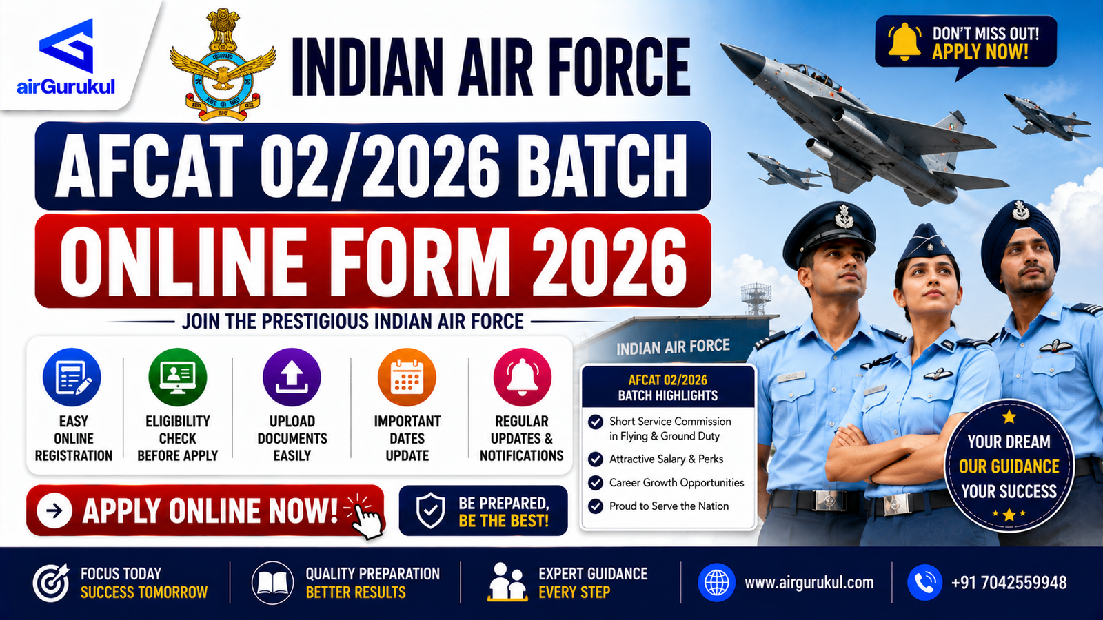 Indian Air Force AFCAT 02/2026 online form apply link and details