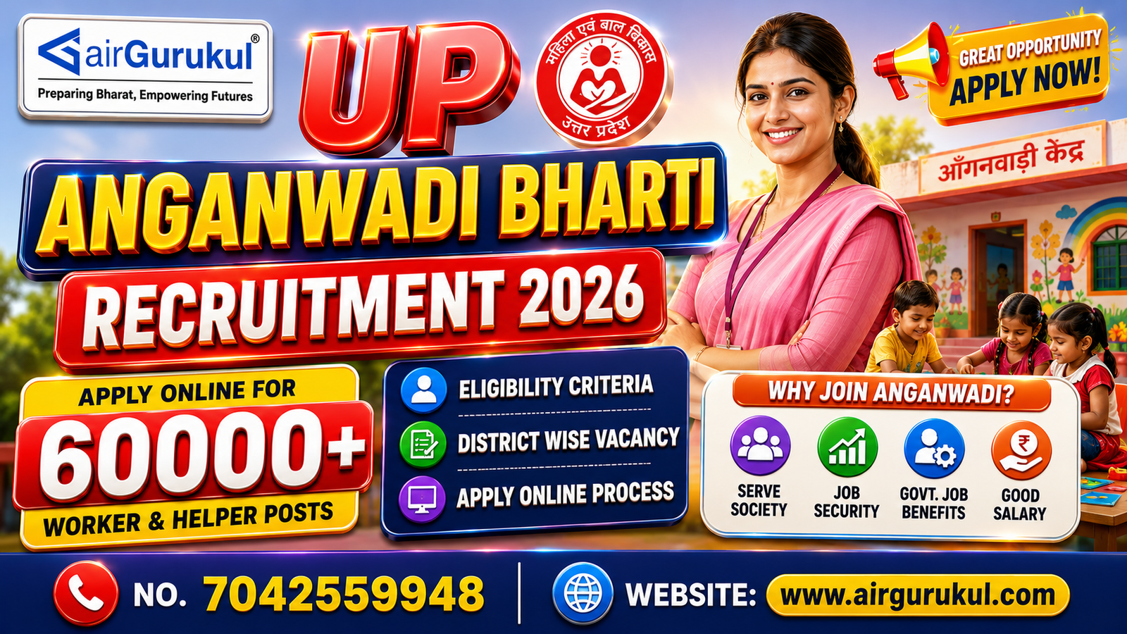 UP Anganwadi Bharti Recruitment 2026: Apply Online for 60000+ Worker & Helper Posts, Eligibility, District Wise Vacancy