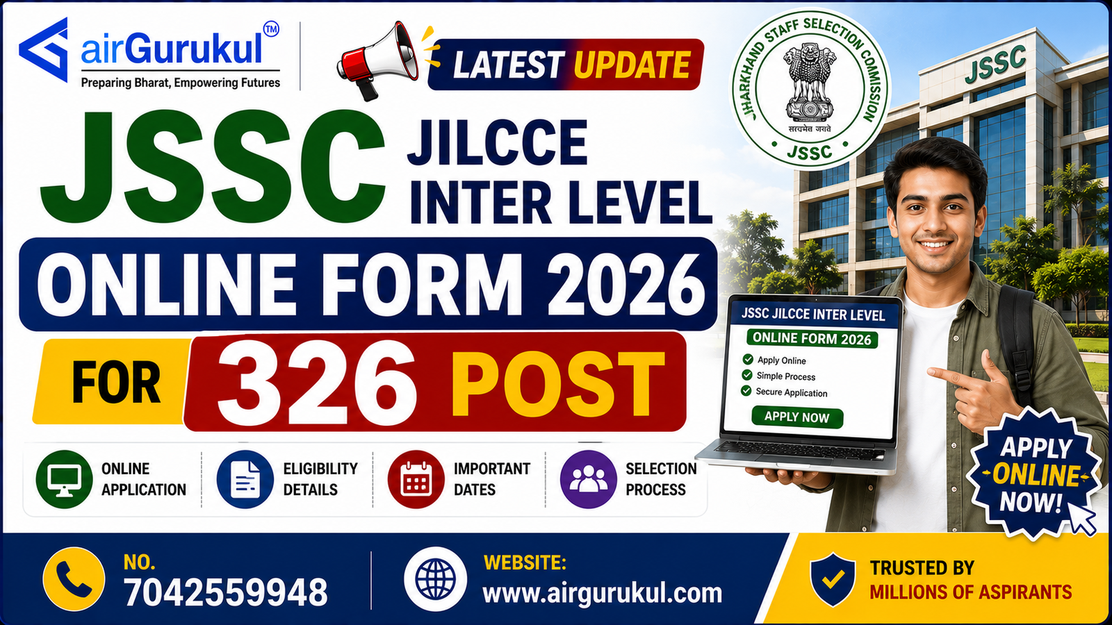 JSSC JILCCE Inter Level Online Form 2026 notification for 326 government vacancies.