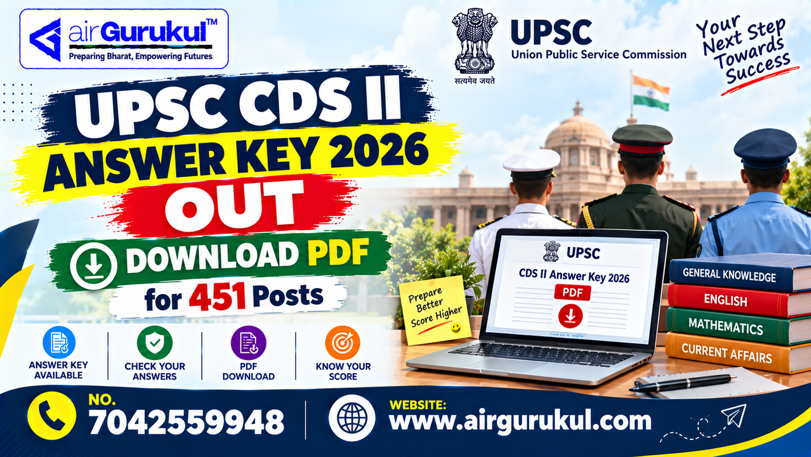 UPSC CDS II Answer Key 2026 for English GK and Mathematics papers