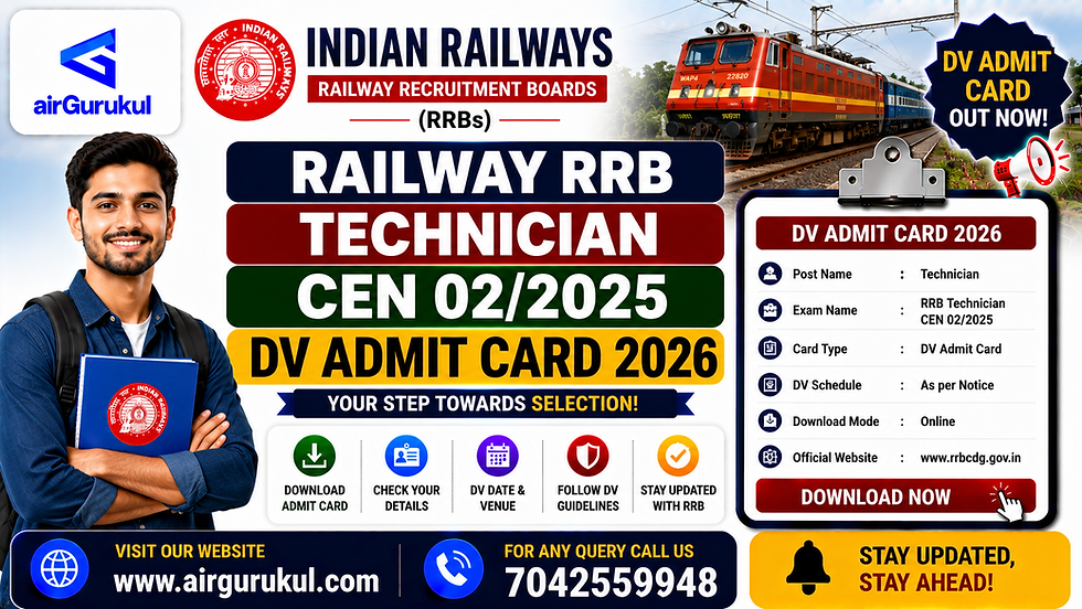 Railway RRB Technician CEN 02/2025 DV Admit Card 2026 document verification details
