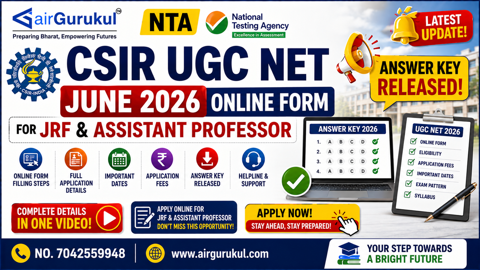 NTA CSIR UGC NET June 2026 Online Form for JRF & Assistant Professor: Full Application Details, Answer Key Released