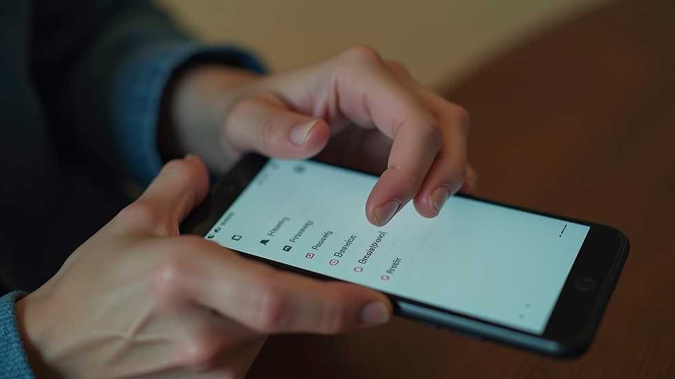 High angle view of a person adjusting privacy settings on a smartphone