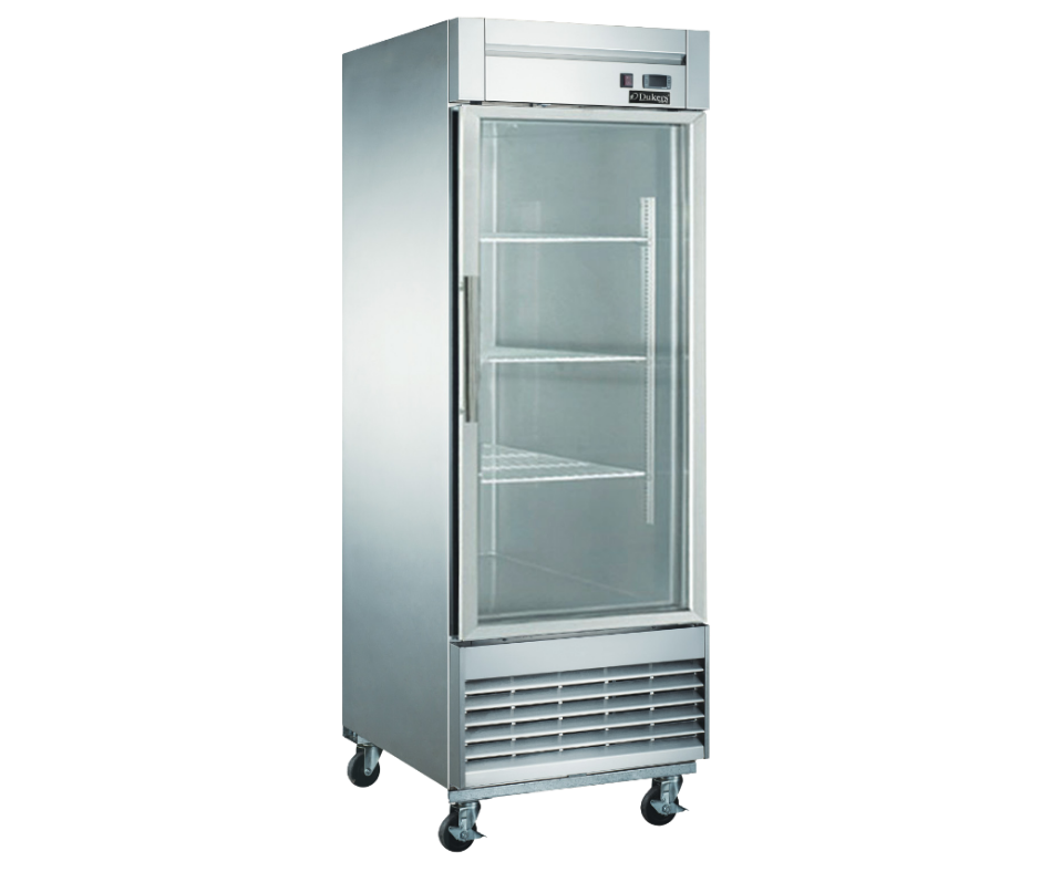 Dukers Bottom Mount Glass Door Reach-in Refrigerator