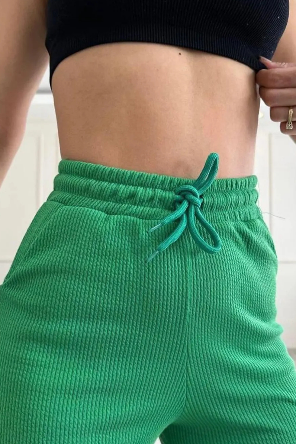 Thumbnail: Lavida Yüksek Kalite Beli Lastikli Bol Paça Cepli Kadın Örgü Pantolon