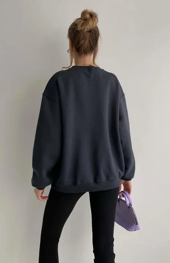 Thumbnail: Lavida Omzu Ribana Bisiklet Yaka Basic Şardonlu Kadın Sweatshirt