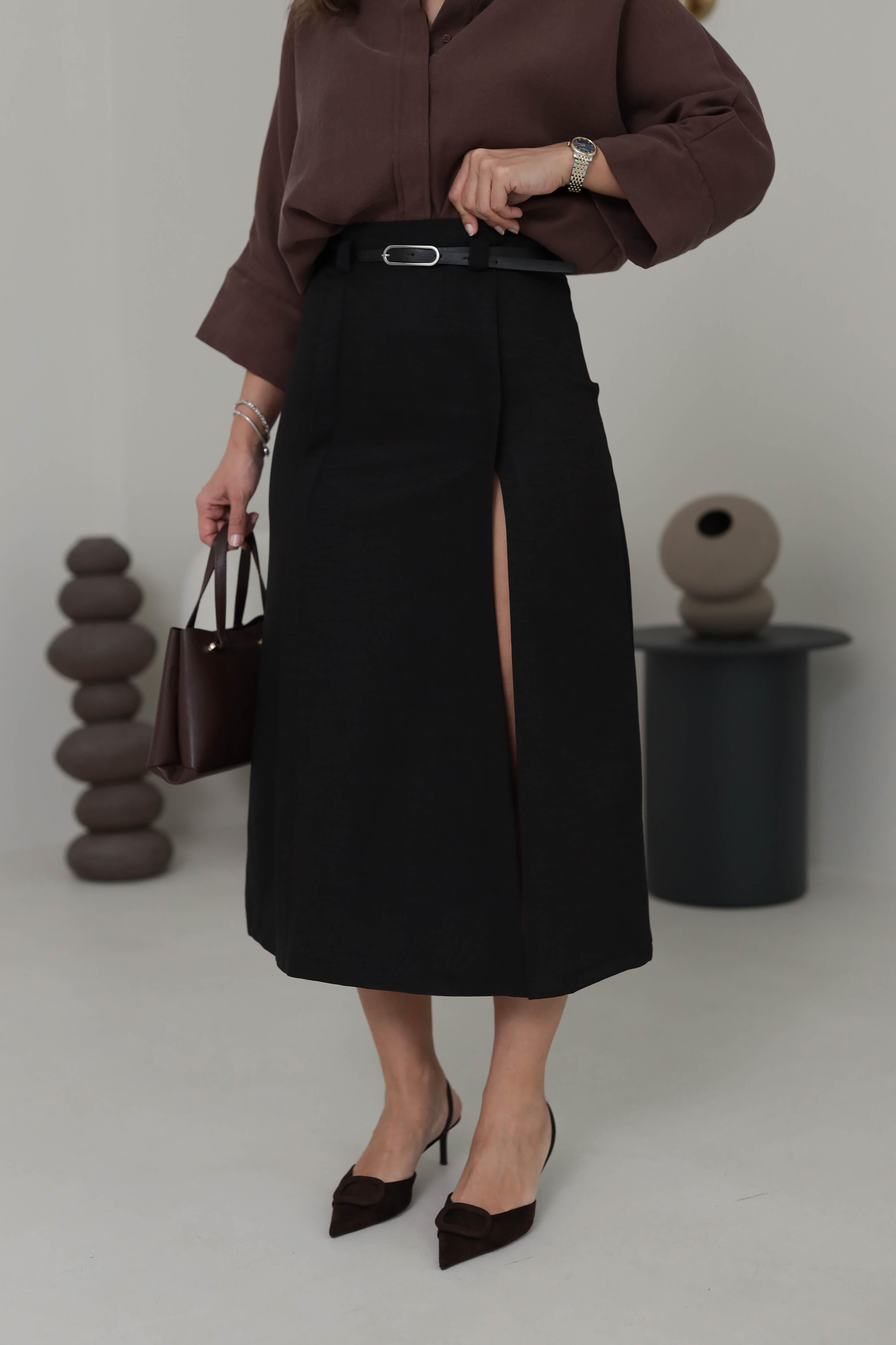 Lavida Butik Ham Keten Yırtmaçlı Etek