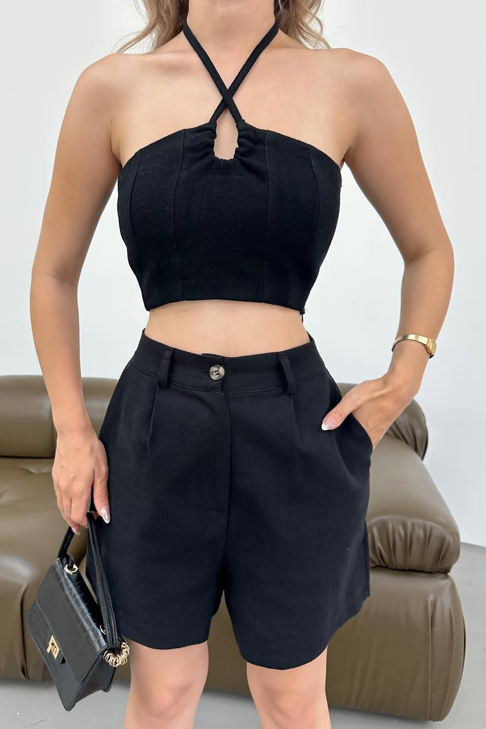 Küçük resim: Lavida Boyun Bağlama Biyeli Crop Büstiyer