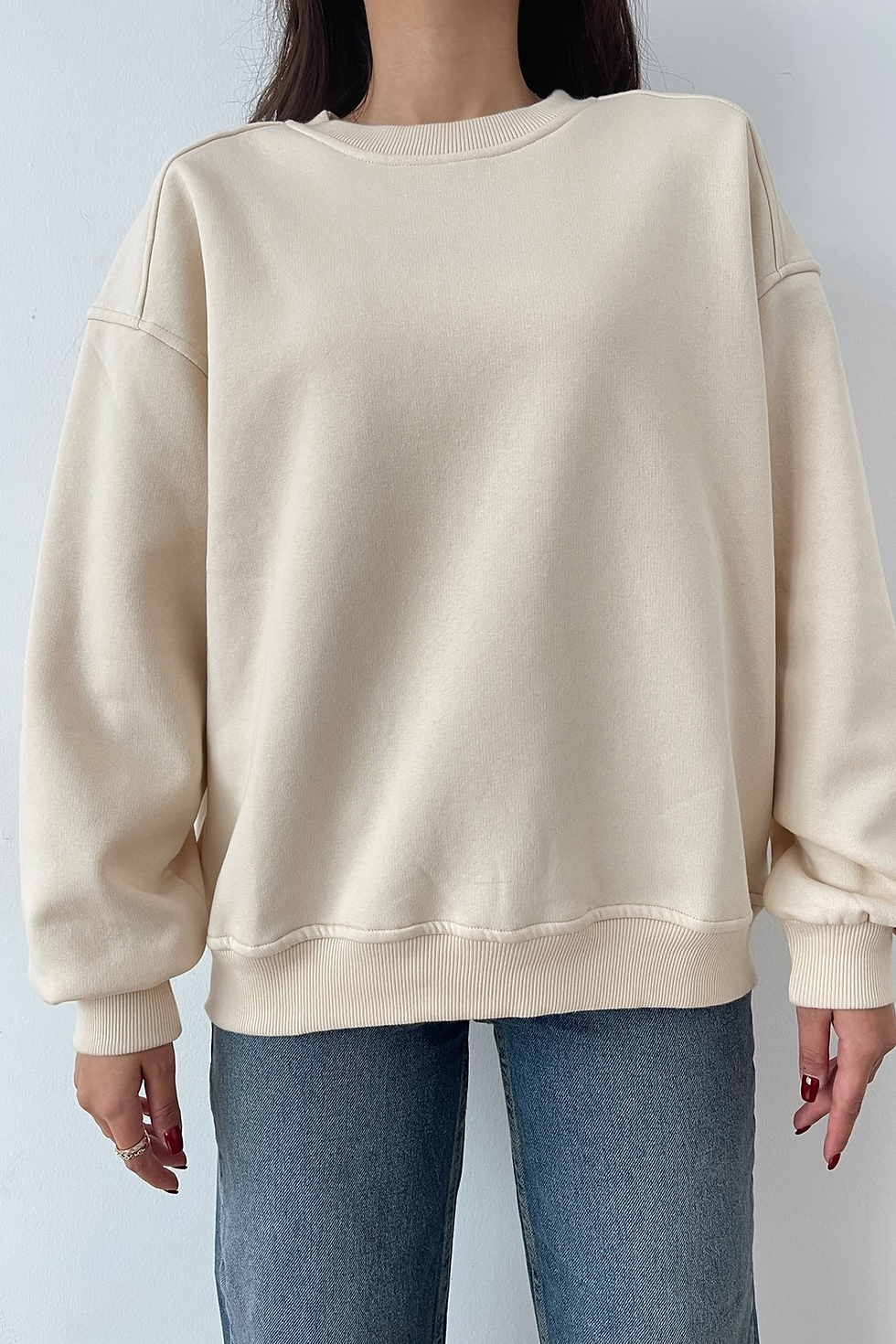 Küçük resim: Lavida Omzu Ribana Bisiklet Yaka Basic Şardonlu Kadın Sweatshirt