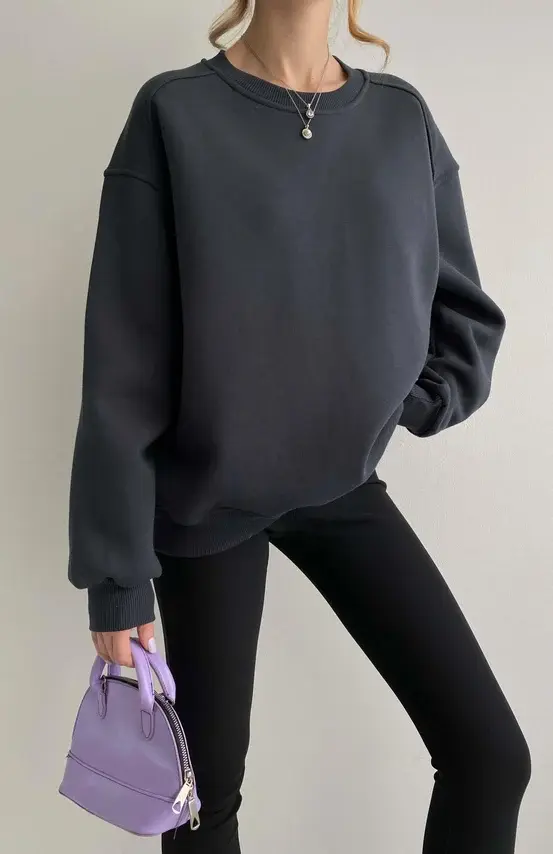 Küçük resim: Lavida Omzu Ribana Bisiklet Yaka Basic Şardonlu Kadın Sweatshirt