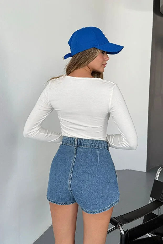 Thumbnail: ModaLavida Modal Kumaş Kare Yaka Parmak Geçmeli Kadın Body