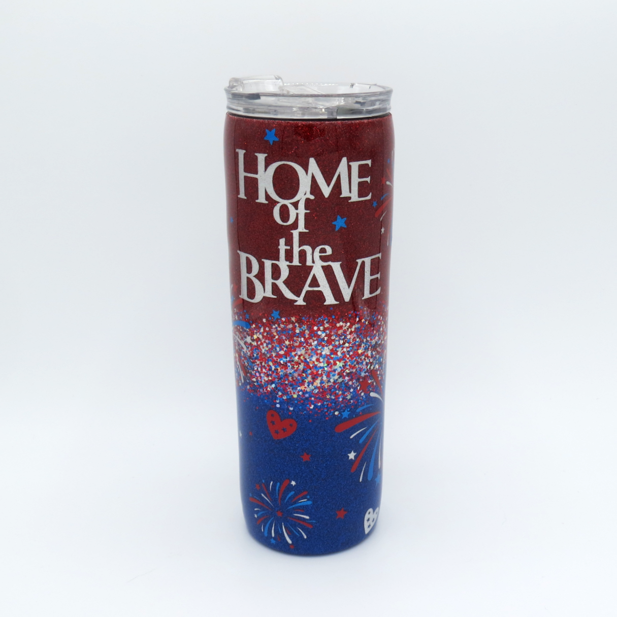 Home of the Brave, Land of the Free - 4th of July Glitter Skinny Tumbler