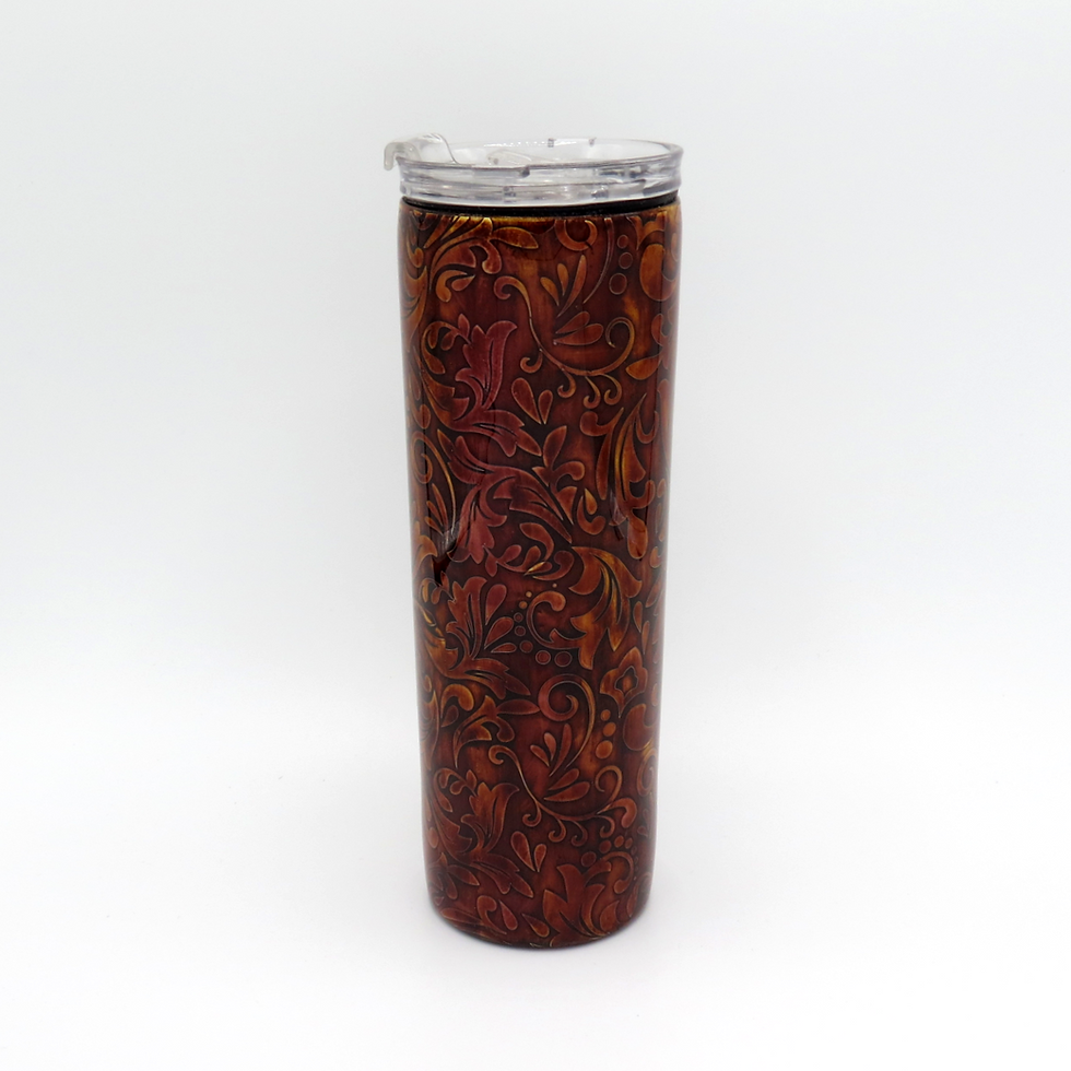 Thumbnail: Live Like Someone Left the Gate Open, Western Tooled Leather Skinny Tumbler