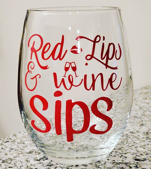 Red Lips Stemless Wine Glass Tks Designs Llc