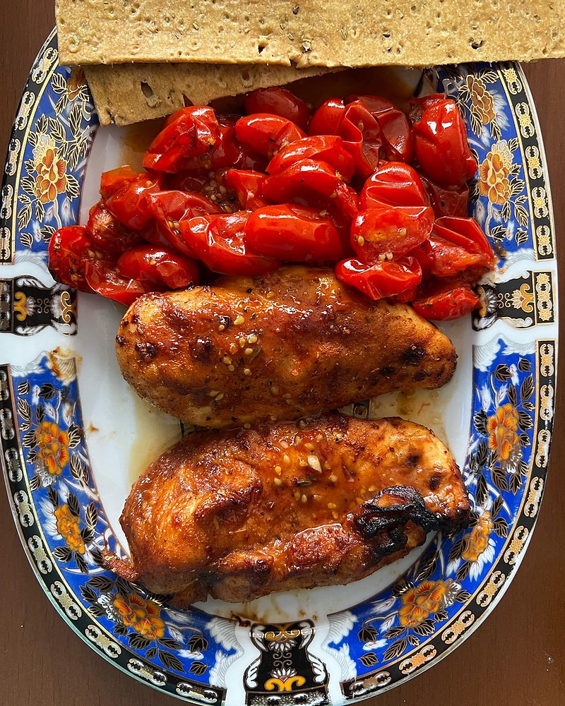 Air Fryer Chicken & Blistered Cherry Tomatoes