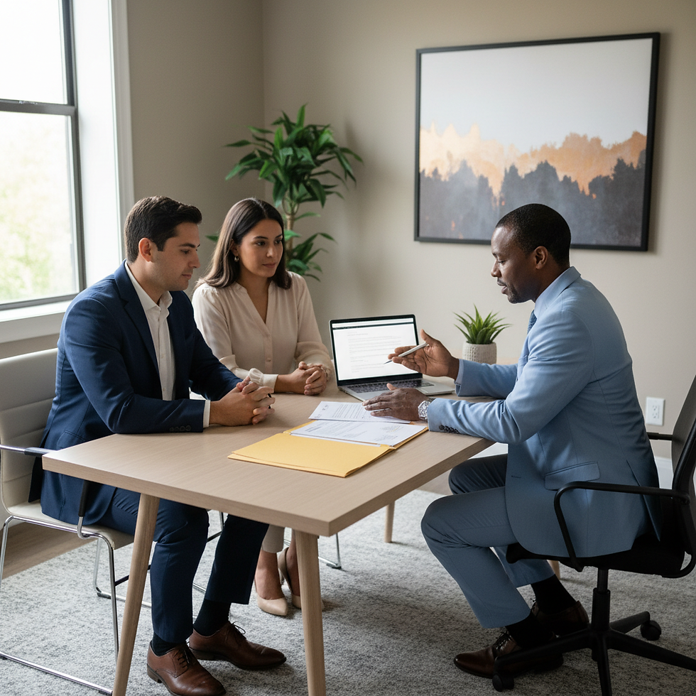 Couple discussing and planning life insurance with financial advisor