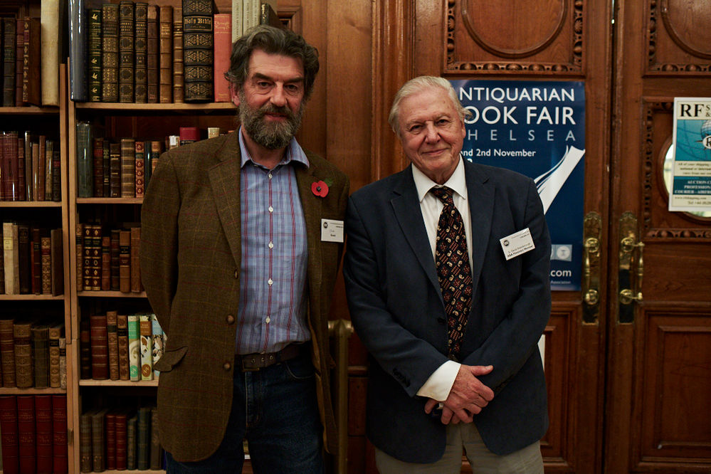 Sir David Attenborough at ABA Chelsea Fair with Oscar Graves-Johnson
