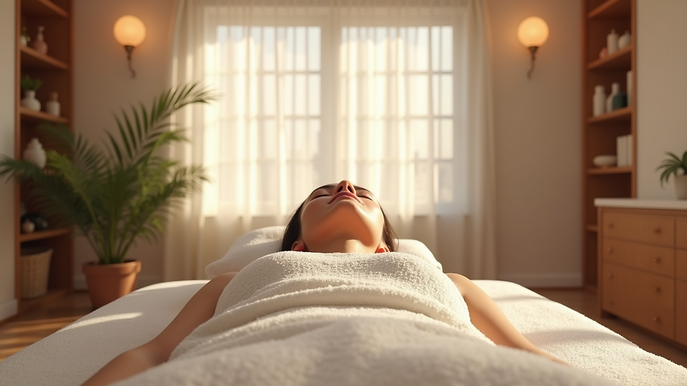 High angle view of a relaxing treatment room in a beauty salon