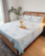 White Ivory Pure cotton King size bedsheet with Blue elephant & umbrella motifs