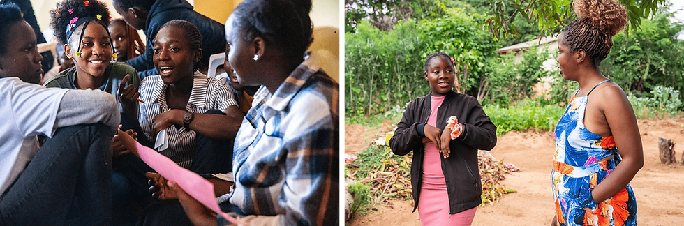 Girls from the club discuss a topic in a session, left Mentor Gloria with a girl