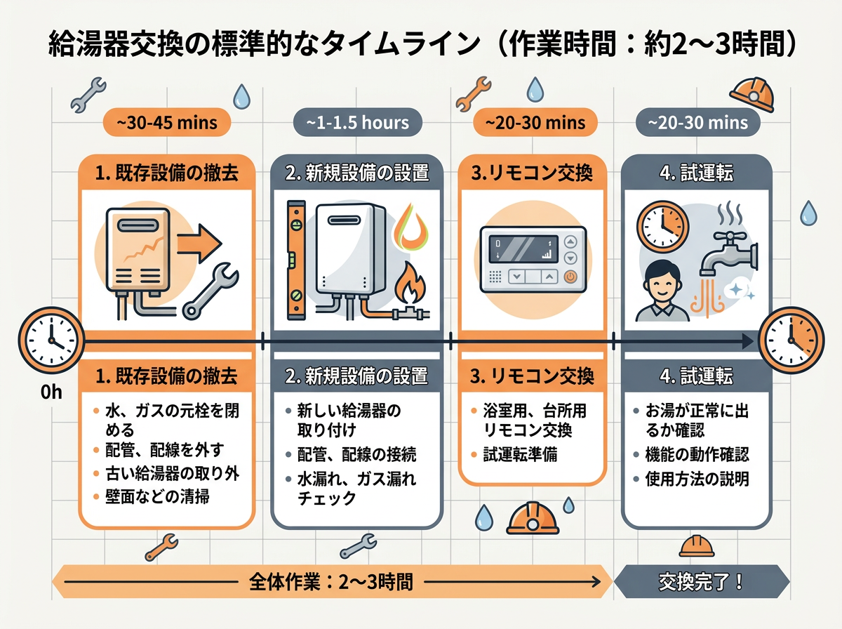 給湯器の交換にかかる時間は?工事の作業時間と完了までの日数・即日対応の条件を解説