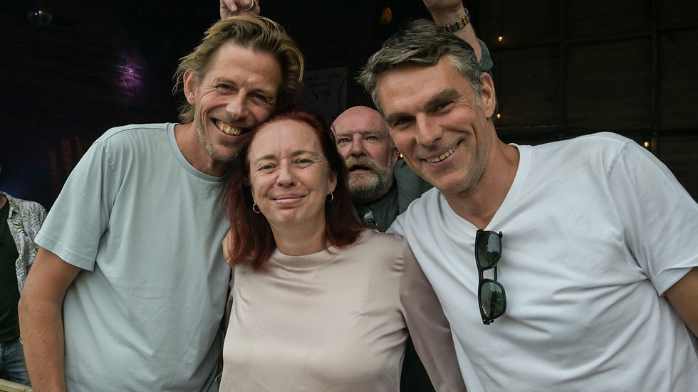 Andy Cato (L), Jo from Backroom Productions and Tom Findlay (R) with Jamie at the back