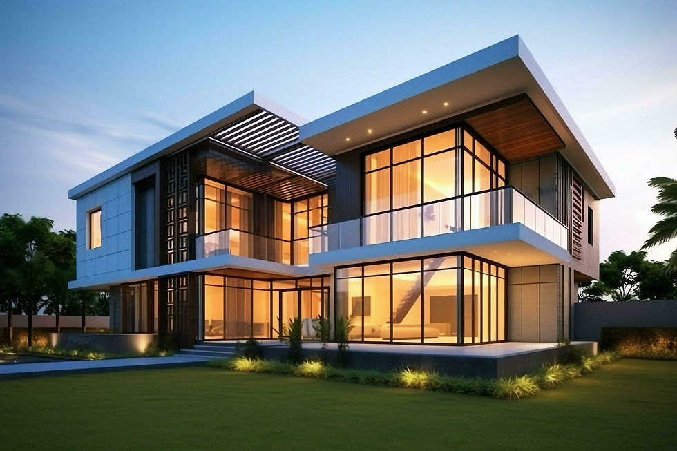 beautiful-modern-house-exterior-with-grass-field-modern-residential-district-and-minimalis