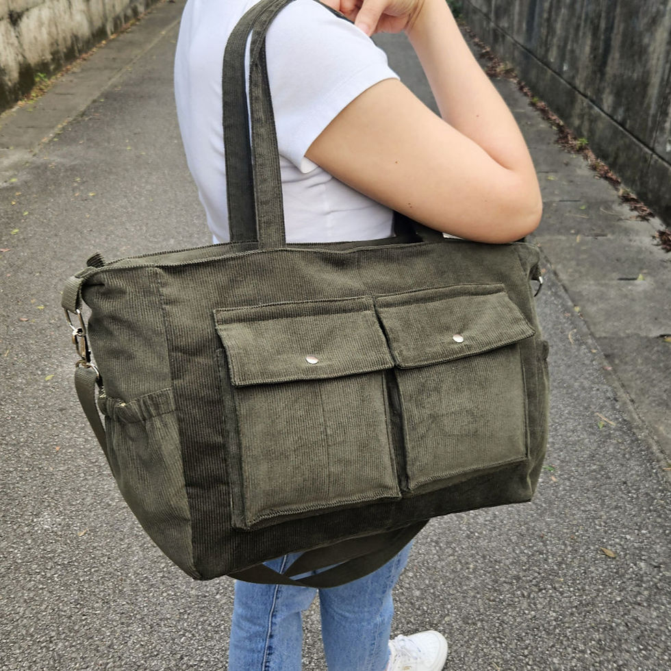 Large Corduroy Tote Bag with Zipper and Multiple Pockets – PDF Pattern