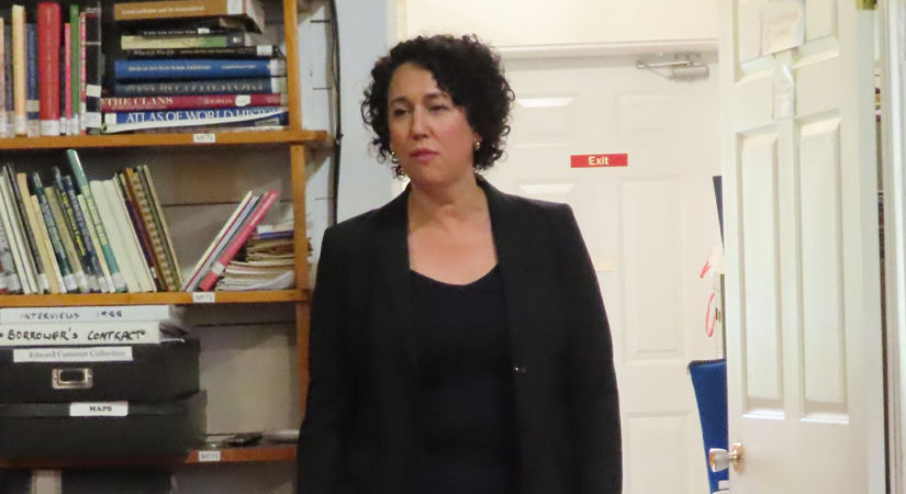 Claudia Chender, leader of the opposition, listens to concerns from local residents of the potential that Cabot will be allowed to build a golf course in the West Mabou Beach Provincial Park.