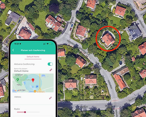 Sensibo app visar geofencing med zoner på en karta