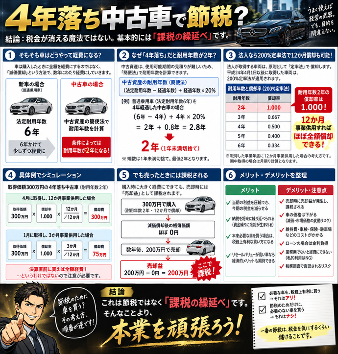 4年落ち中古車で節税?