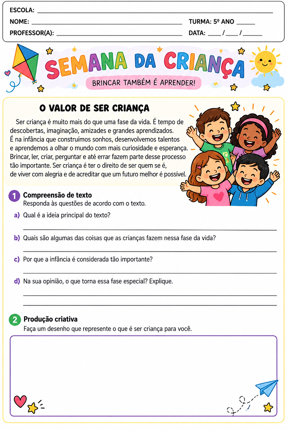 Atividade Dia da Criança 5 ano