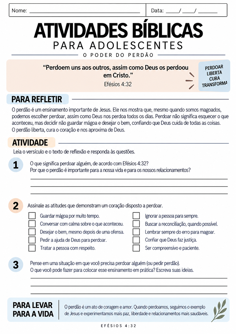 Atividade Bíblica para Adolescente
