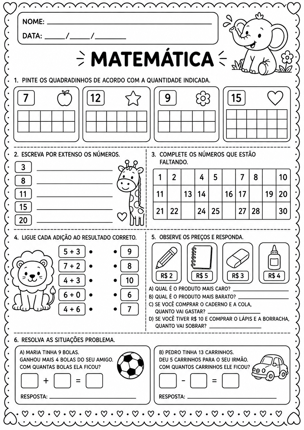 Atividades matemática 1 ano