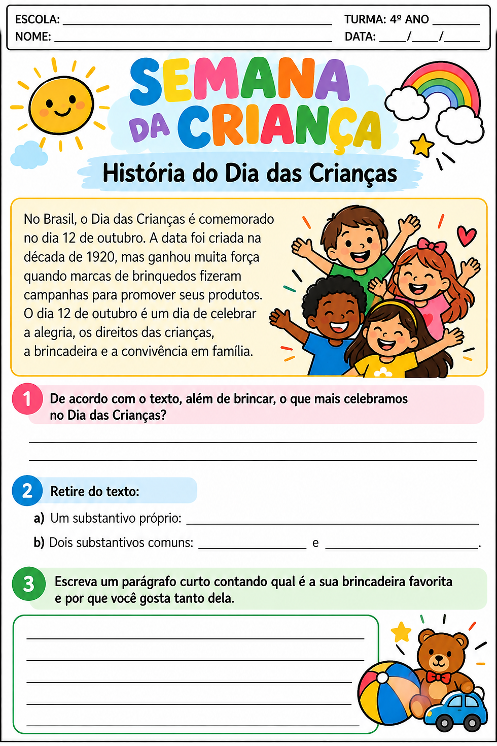 Atividade Dia das Crianças 4 ano
